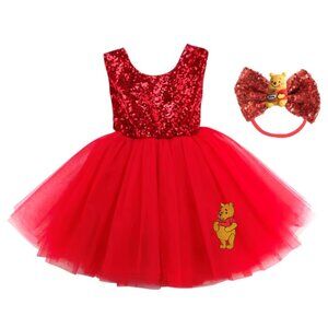 Red Sequin Kids Dress with Bow Headband